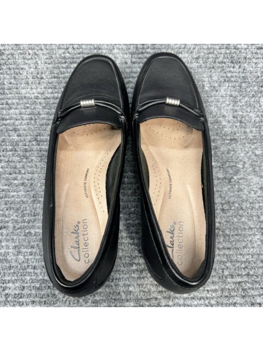 Clarks Juliet Shine Shoes Women’s 7.5 Black Leather Slip On Loafers Dress Career - Picture 5 of 10